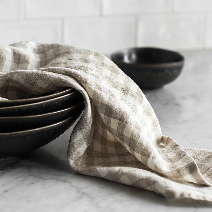 Hørviskestykke | Gingham natural