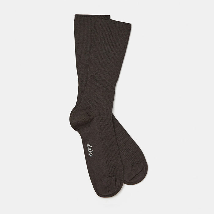 Wool Rib Socks | Brown