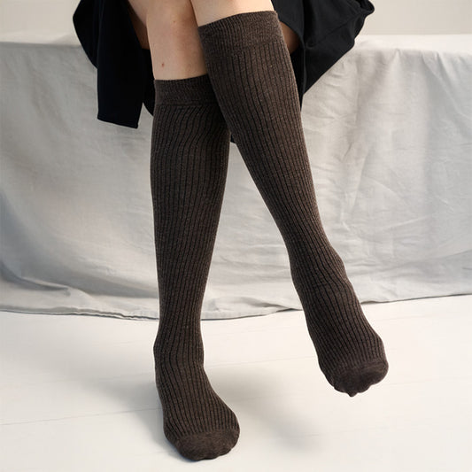 Rib knæstrømper | Brown Melange