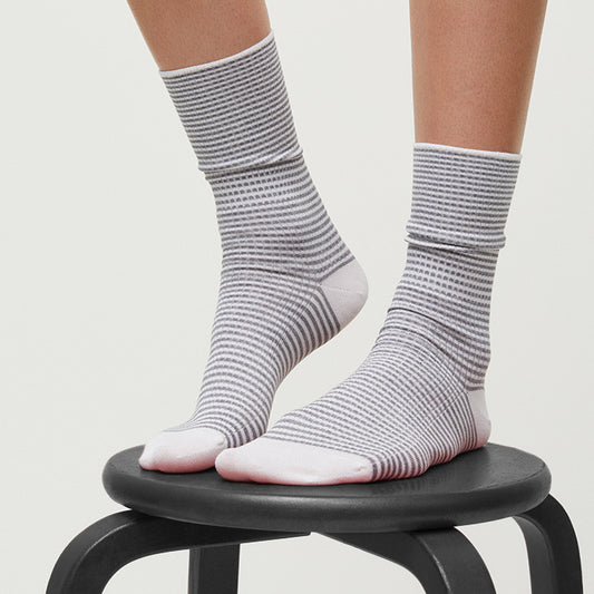 Cotton Stripe Socks, Mix Grey