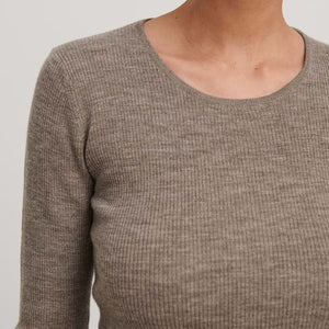 Thin Rib merinobluse, Beige melange