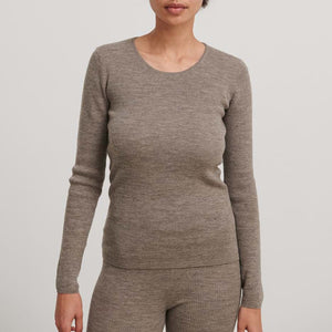 Thin Rib merinobluse, Beige melange