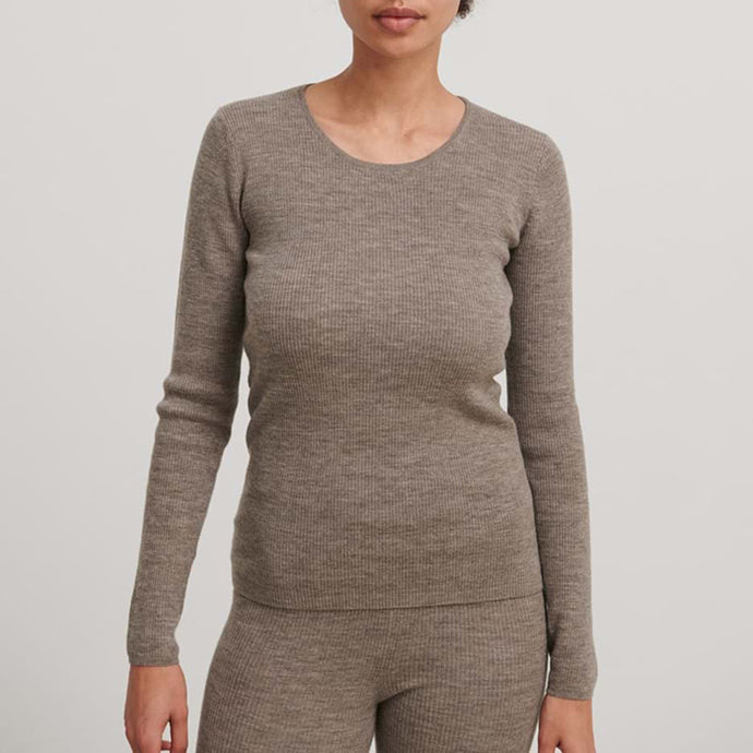 Thin Rib merinobluse, Beige melange