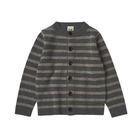 Stribet cardigan, Grey Melange