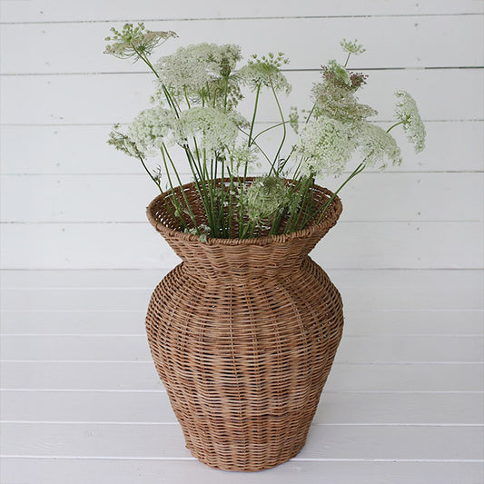 Flettet vase m/ bred kant  | Rattan