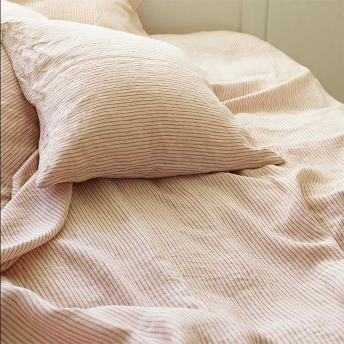 Stribet Top Sheet 240x260, Beige/Terracotta