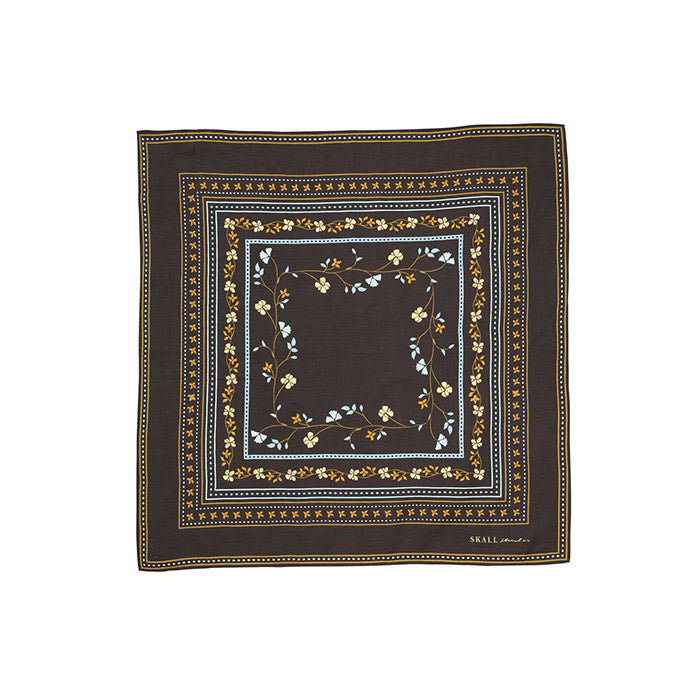 Floral scarf 55x55 | Dark brown