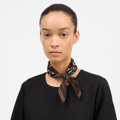Floral scarf 55x55 | Dark brown