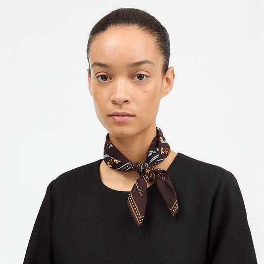 Floral scarf 55x55 | Dark brown